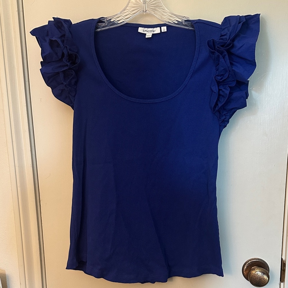Chico's Royal Blue Ruffle Sleeve Blouse